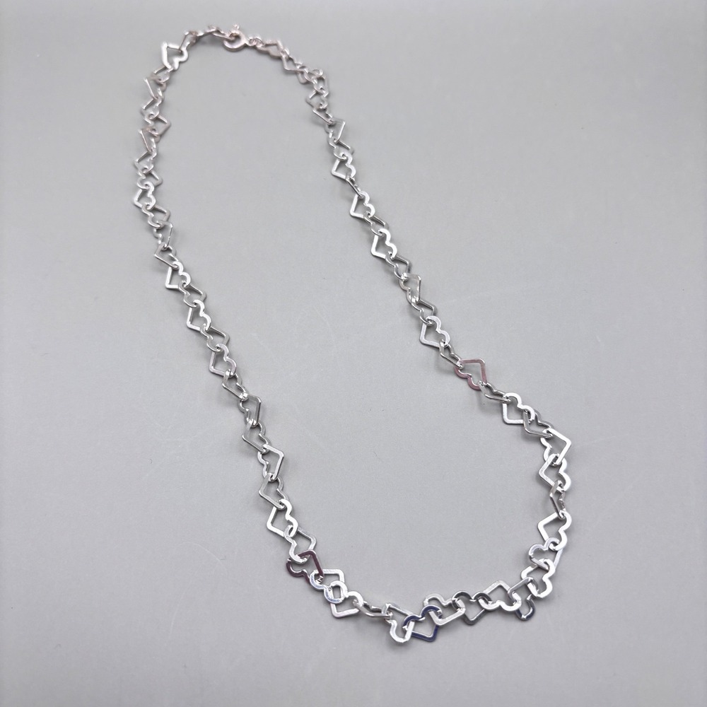Vintage Milor 925 Sterling Silver Necklace Open Heart Link 16" Italy